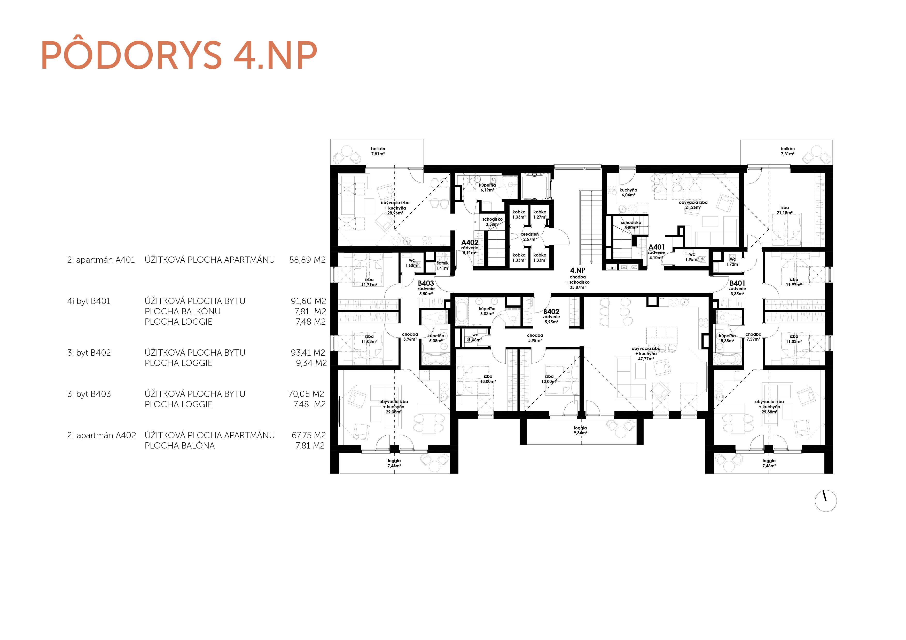 Predané: Novostavba 3 Izbový, M-House, Malacky centrum, 70,05m2, Loggia 7,48m2-7