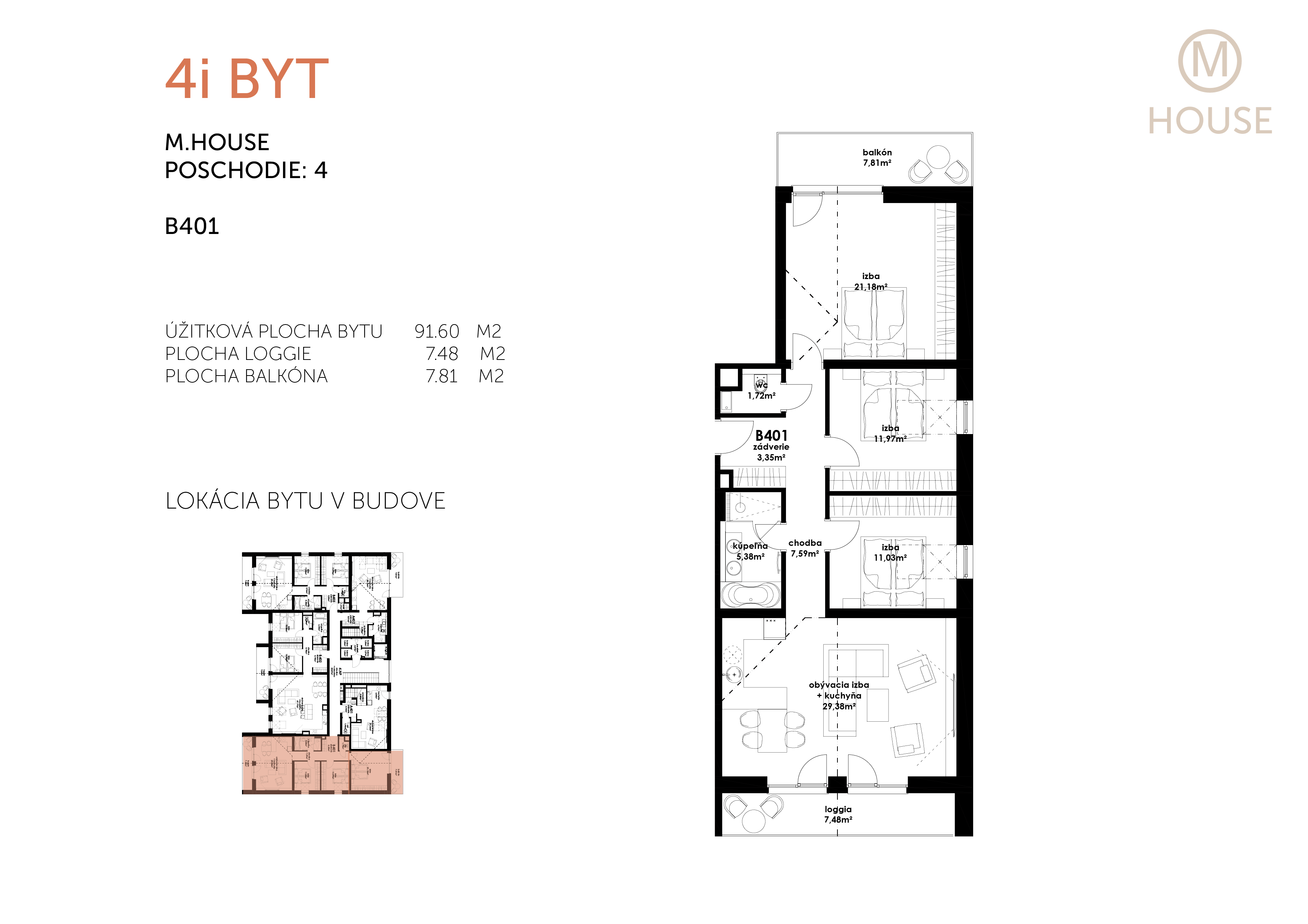 Predané: NOVOSTAVBA 4 IZBOVÝ BYT, MALACKY CENTRUM, úžitková 91,44M2, 2x LOGGIA 15M2-13