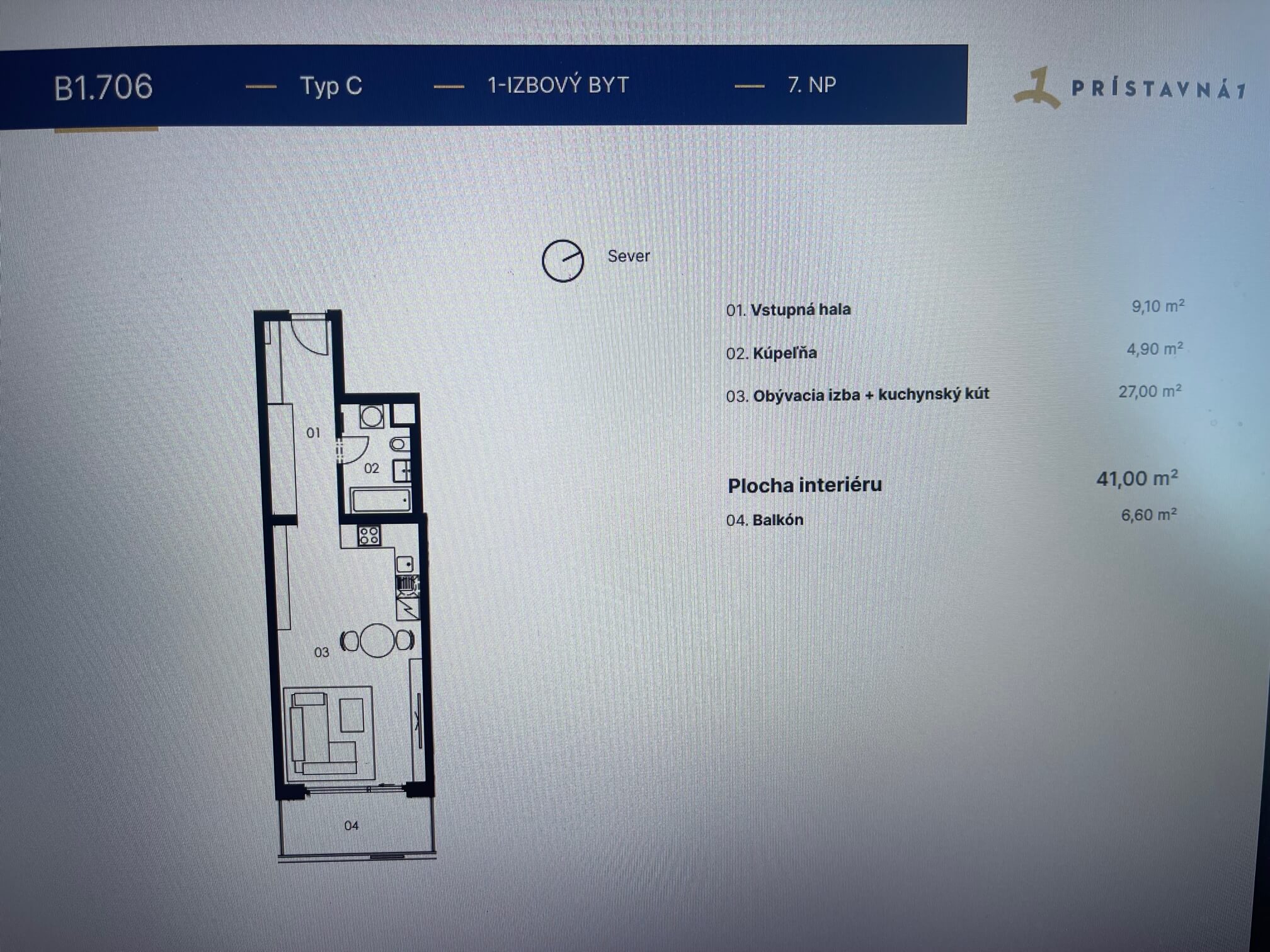 Predané: Na predaj tri 1 izbové byty v projekte Prístavná 1, Bratislava, úžitková plocha 41m2, balkón 6,6m2-7