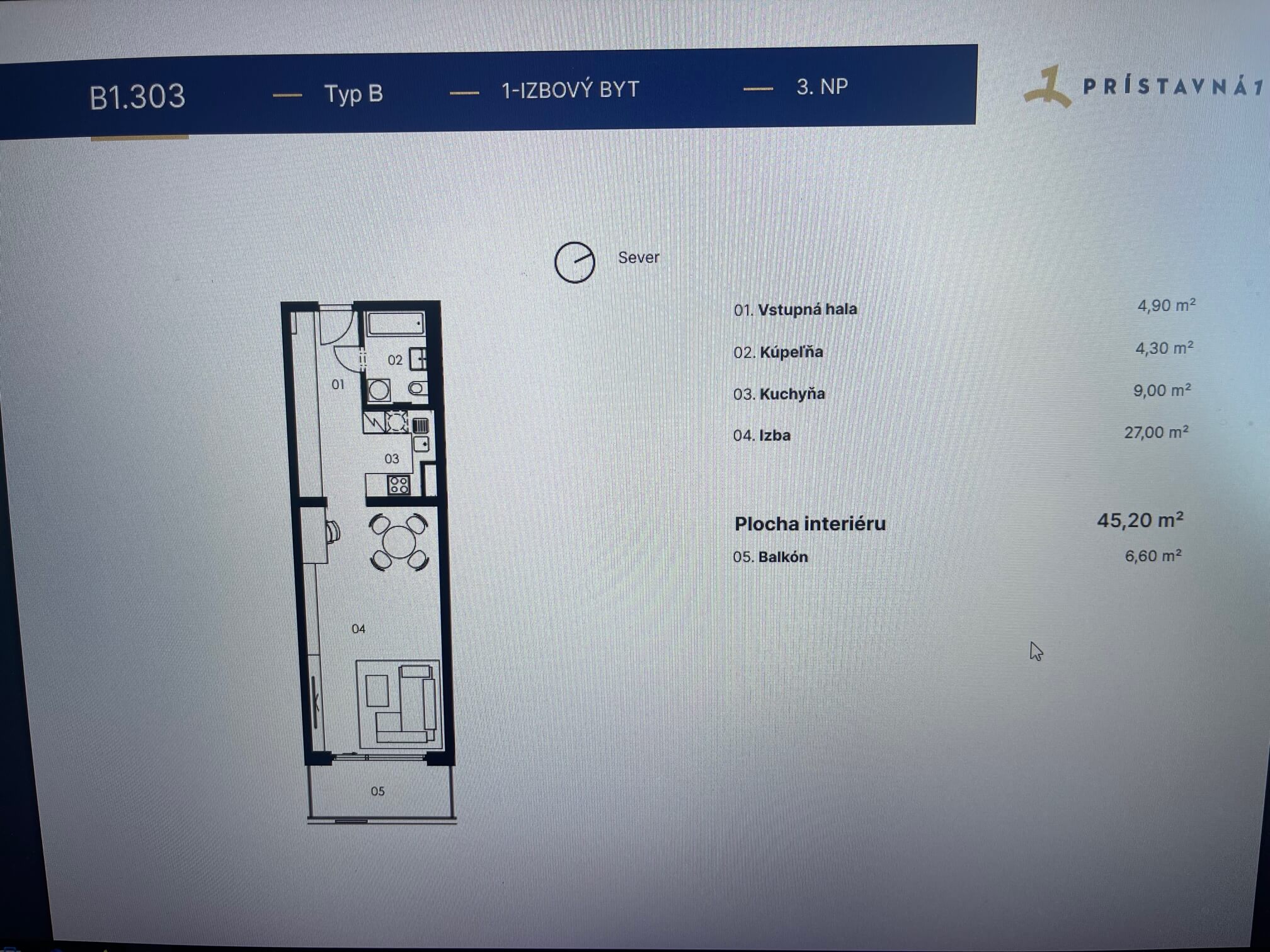 Predané: Na predaj tri 1 izbové byty v projekte Prístavná 1, Bratislava, úžitková plocha 41m2, balkón 6,6m2-9