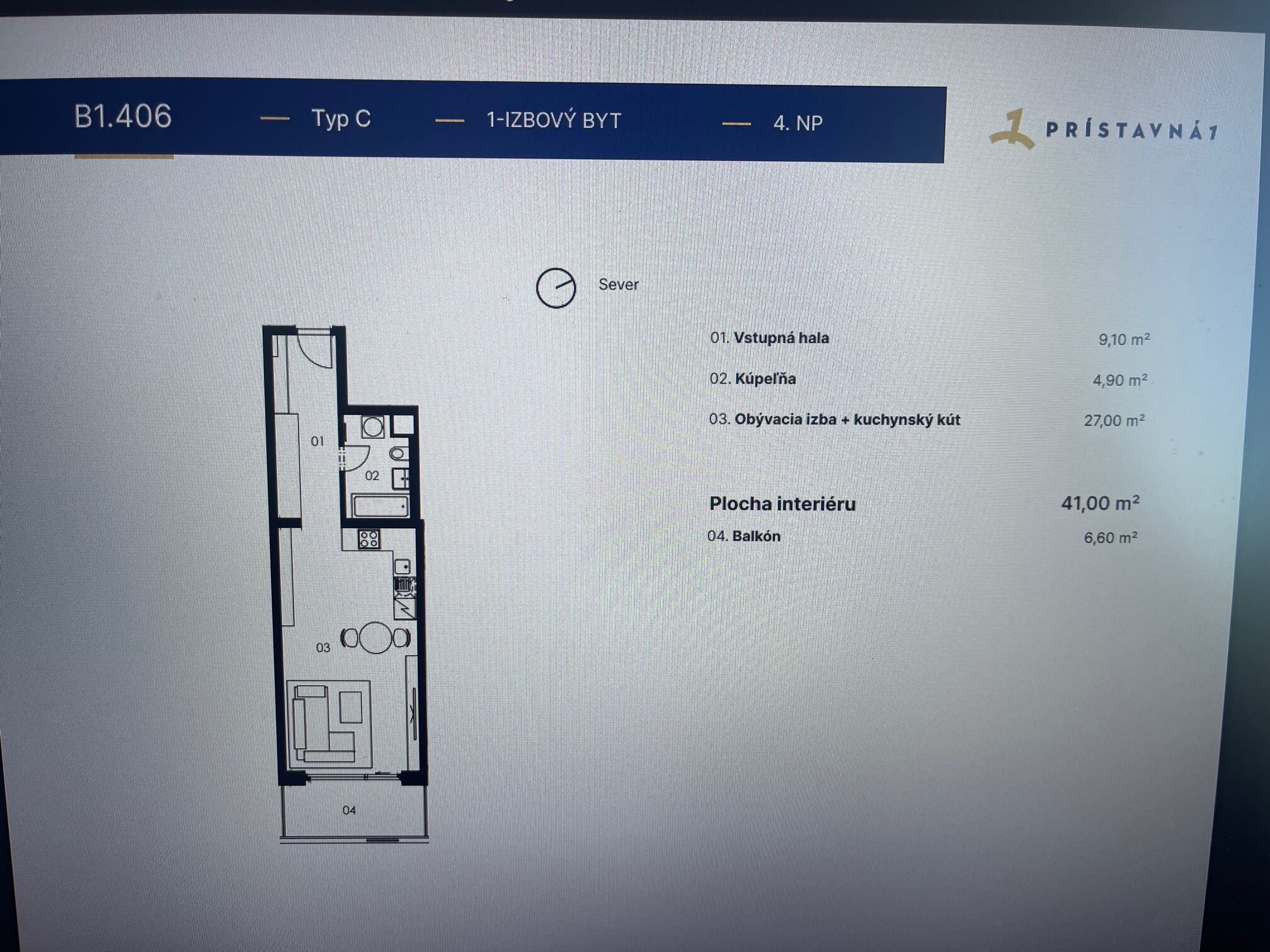 Predané: Na predaj tri 1 izbové byty v projekte Prístavná 1, Bratislava, úžitková plocha 41m2, balkón 6,6m2-11
