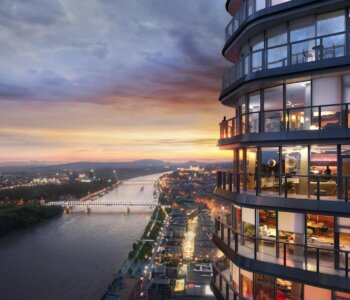 Predané: 2 Izbový byt,  Eurovea Tower, 56,4m2 úžitková, loggia 10,2m2, 33 poschodie, kobka 3,10 m2, Garážové miesto-3
